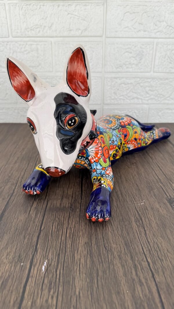 Talavera Bull Terrier Sculpture  Ceramic Dog, Talavera Pottery, Puebla Mexican Pottery, Bull Terrier Statue, Handmade And Hand Painted - Image 3