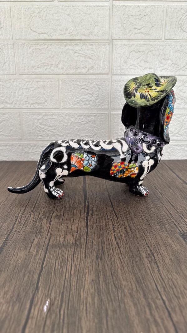 Talavera Dachshund Scupture Ceramic Dog, Talavera Pottery, Puebla Mexican Pottery, Dachshund Statue, Handmade And Hand Painted  Home Decor - Image 3