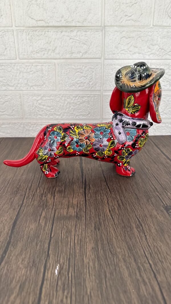 Talavera Dachshund Scupture Ceramic Dog, Talavera Pottery, Puebla Mexican Pottery, Dachshund Statue, Handmade And Hand Painted  Home Decor - Image 3