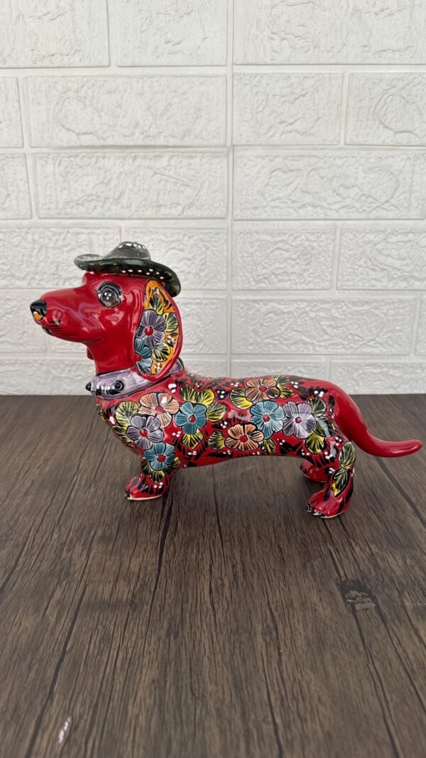 Talavera Dachshund Scupture Ceramic Dog, Talavera Pottery, Puebla Mexican Pottery, Dachshund Statue, Handmade And Hand Painted  Home Decor - Image 4