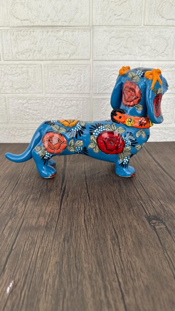 Talavera Dachshund Scupture Ceramic Dog, Talavera Pottery, Puebla Mexican Pottery, Dachshund Statue, Handmade And Hand Painted  Home Decor - Image 3