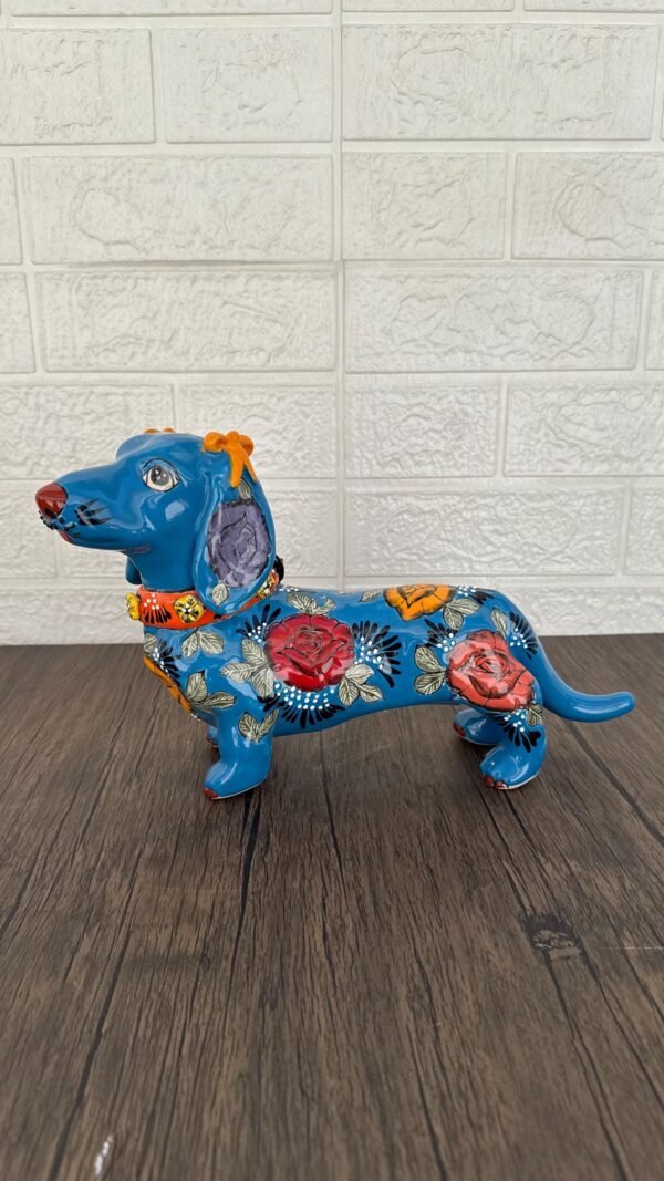 Talavera Dachshund Scupture Ceramic Dog, Talavera Pottery, Puebla Mexican Pottery, Dachshund Statue, Handmade And Hand Painted  Home Decor - Image 4
