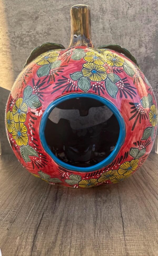 Talavera Halloween Pumpkin  Handmade Colorful  Ceramic Jack-O’-Lantern Artisan Pottery from Puebla Unique Fall & Day of the Dead Spooky Art - Image 5