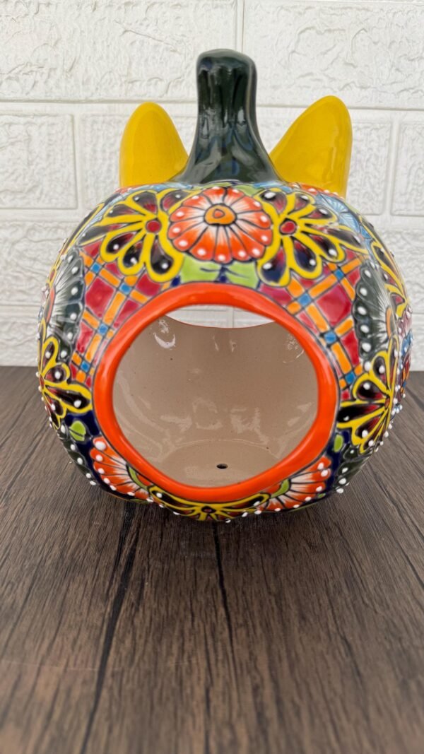 Talavera Halloween Pumpkin  Handmade Colorful  Ceramic Jack-O’-Lantern Artisan Pottery from Puebla Unique Fall & Day of the Dead Spooky Art - Image 4