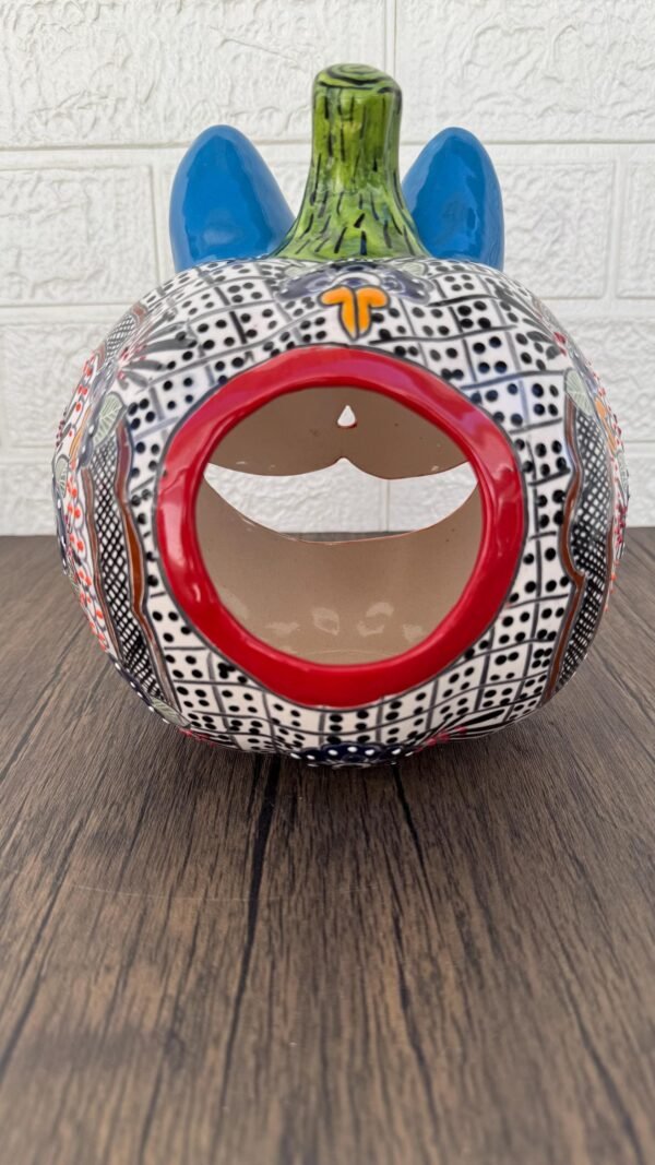 Talavera Halloween Pumpkin  Handmade Colorful  Ceramic Jack-O’-Lantern Artisan Pottery from Puebla Unique Fall & Day of the Dead Spooky Art - Image 4