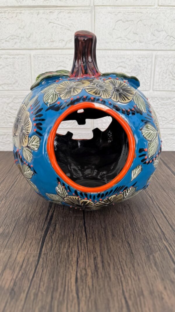 Talavera Halloween Pumpkin  Handmade Colorful  Ceramic Jack-O’-Lantern Artisan Pottery from Puebla Unique Fall & Day of the Dead Spooky Art - Image 4
