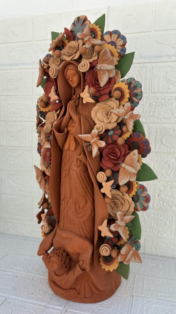 XL Virgin Mary Handmade Clay Piece, Virgen de Guadalupe  Mexican Decoration, Mary Virgin Sculpture,Metepec Estado de México Virgencita 23.7” - Image 3