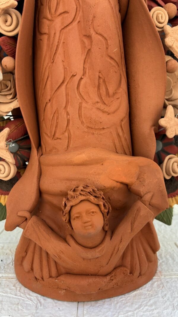 XL Virgin Mary Handmade Clay Piece, Virgen de Guadalupe  Mexican Decoration, Mary Virgin Sculpture,Metepec Estado de México Virgencita 23.7” - Image 5
