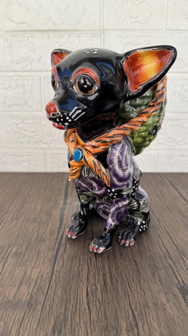 Talavera Chihuahua Pot , Ceramic dog, Talavera pottery, Puebla Mexican Pottery, Chihuahua Statue, Dog Sculpture  Hand Painted By Artisans - Image 3