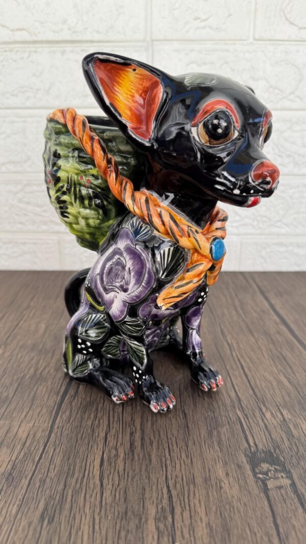 Talavera Chihuahua Pot , Ceramic dog, Talavera pottery, Puebla Mexican Pottery, Chihuahua Statue, Dog Sculpture  Hand Painted By Artisans - Image 4