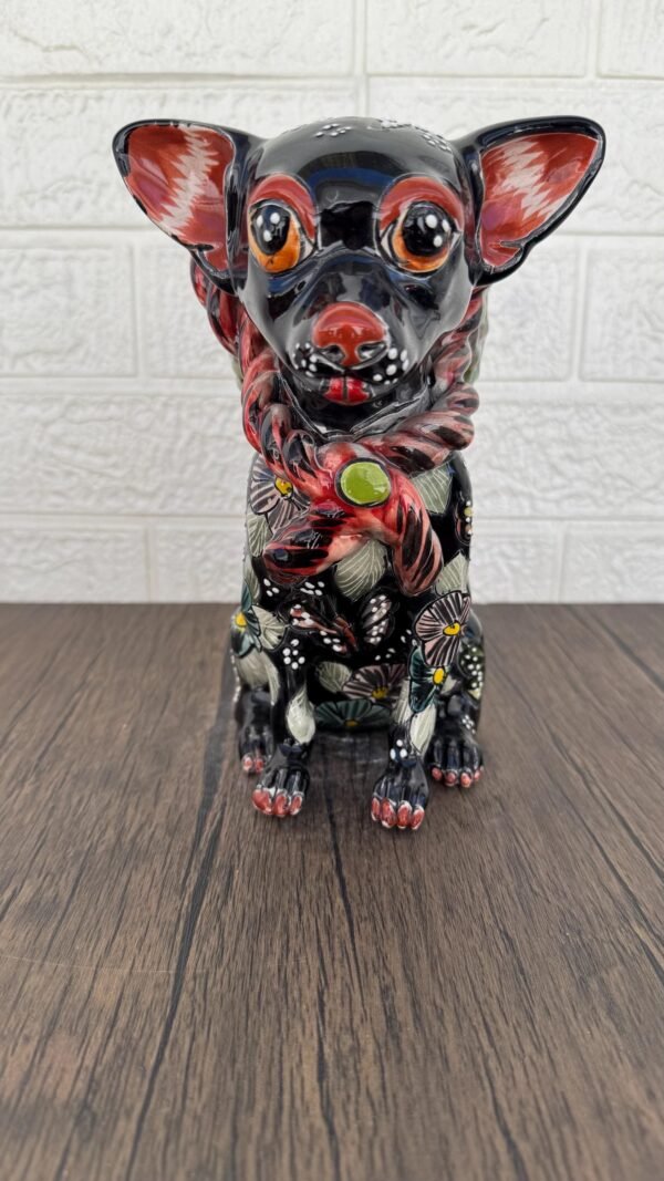 Talavera Chihuahua Pot , Ceramic dog, Talavera pottery, Puebla Mexican Pottery, Chihuahua Statue, Dog Sculpture  Hand Painted By Artisans - Image 3