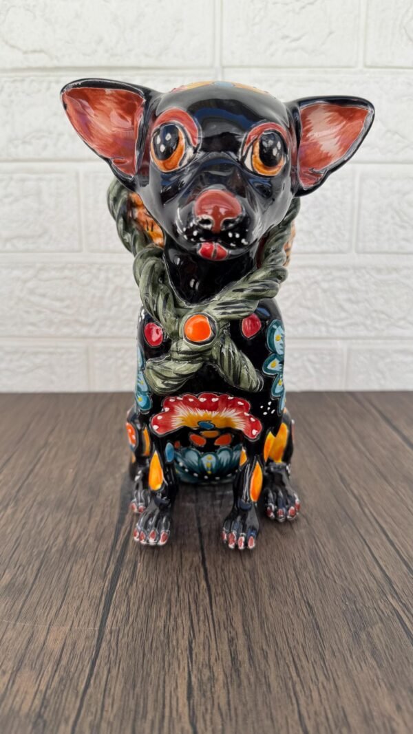 Talavera Chihuahua Pot , Ceramic dog, Talavera pottery, Puebla Mexican Pottery, Chihuahua Statue, Dog Sculpture  Hand Painted By Artisans - Image 3