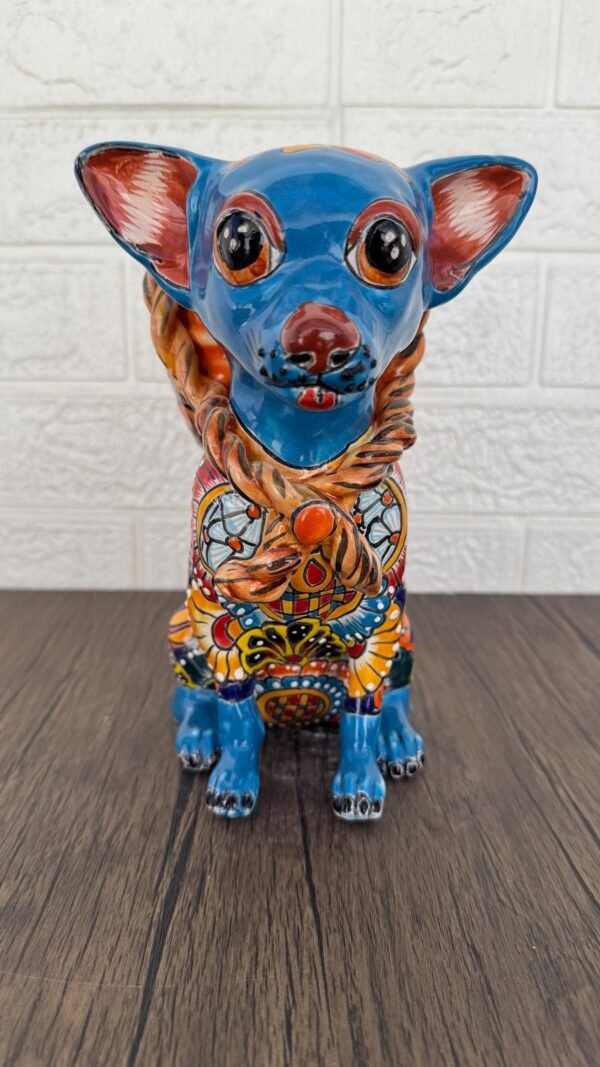 Talavera Chihuahua Pot , Ceramic dog, Talavera pottery, Puebla Mexican Pottery, Chihuahua Statue, Dog Sculpture  Hand Painted By Artisans - Image 3