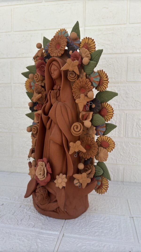 Virgin Mary Handmade Clay Piece, Virgen de Guadalupe  Mexican Decoration, Mary Virgin Sculpture, Metepec Estado de México Virgencita - Image 3