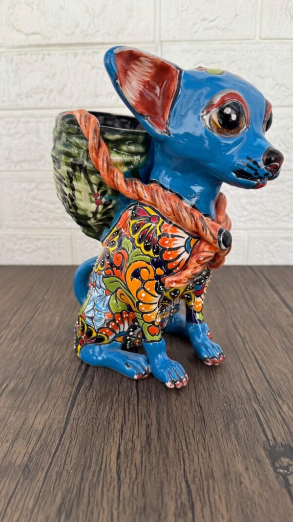 Talavera Chihuahua Pot , Ceramic dog, Talavera pottery, Puebla Mexican Pottery, Chihuahua Statue, Dog Sculpture  Hand Painted By Artisans - Image 3