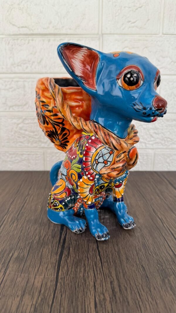 Talavera Chihuahua Pot , Ceramic dog, Talavera pottery, Puebla Mexican Pottery, Chihuahua Statue, Dog Sculpture  Hand Painted By Artisans - Image 6