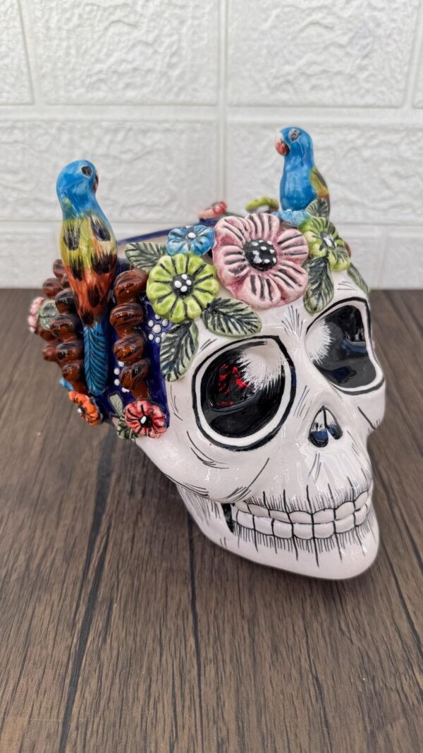Skull Talavera Flower Vase Pot -Puebla Hand Painted Ceramic, Halloween, Día De Los Muertos Authentic Mexican Decor, Artisan-Crafted Floral - Image 4