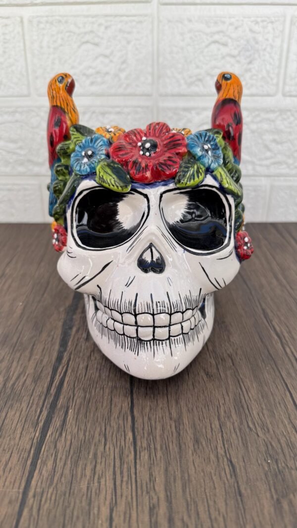 Skull Talavera Flower Vase Pot -Puebla Hand Painted Ceramic, Halloween, Día De Los Muertos Authentic Mexican Decor, Artisan-Crafted Floral - Image 4