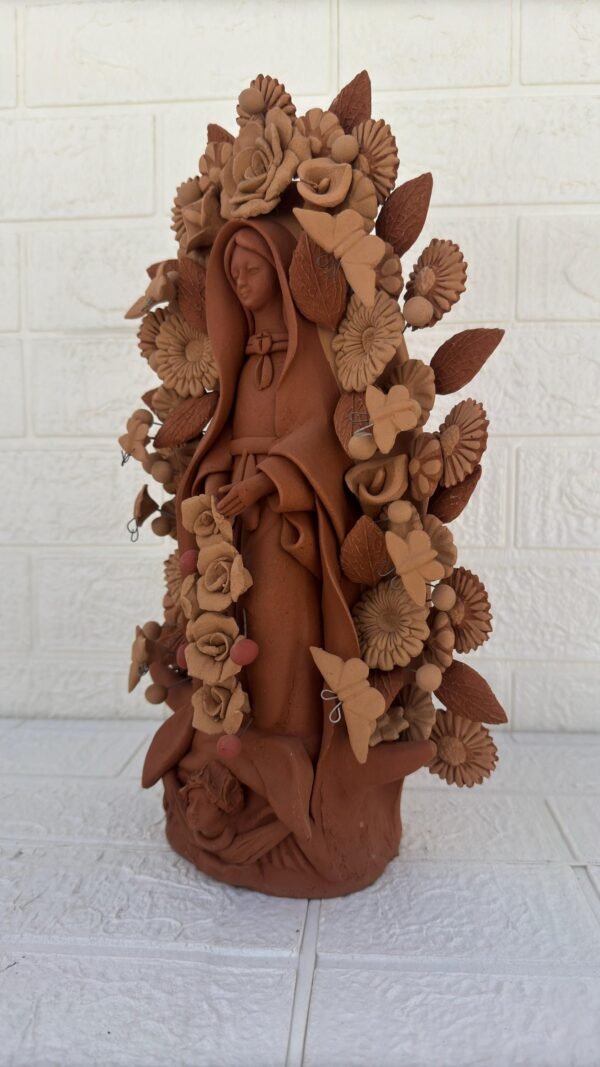 Virgin Mary Handmade Clay Piece, Virgen de Guadalupe  Mexican Decoration, Mary Virgin Sculpture, Metepec Estado de México Virgencita - Image 3