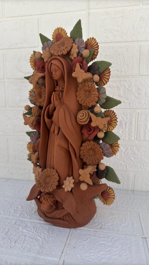 Virgin Mary Handmade Clay Piece, Virgen de Guadalupe  Mexican Decoration, Mary Virgin Sculpture, Metepec Estado de México Virgencita - Image 3