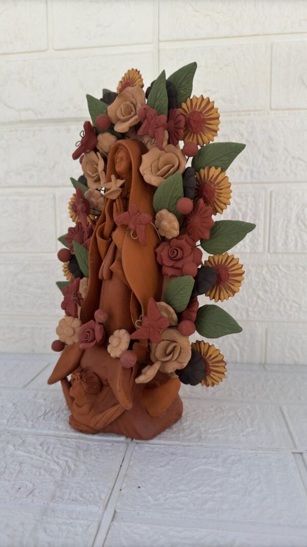 Virgin Mary Handmade Clay Piece, Virgen de Guadalupe  Mexican Decoration, Mary Virgin Sculpture, Metepec Estado de México Virgencita - Image 3