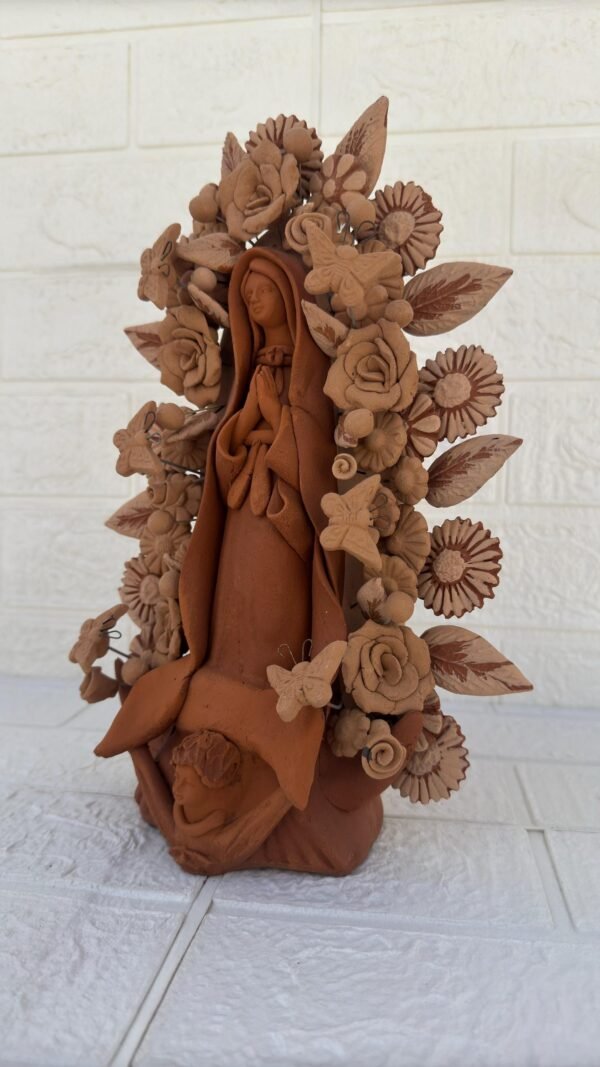 Virgin Mary Handmade Clay Piece, Virgen de Guadalupe  Mexican Decoration, Mary Virgin Sculpture, Metepec Estado de México Virgencita - Image 3