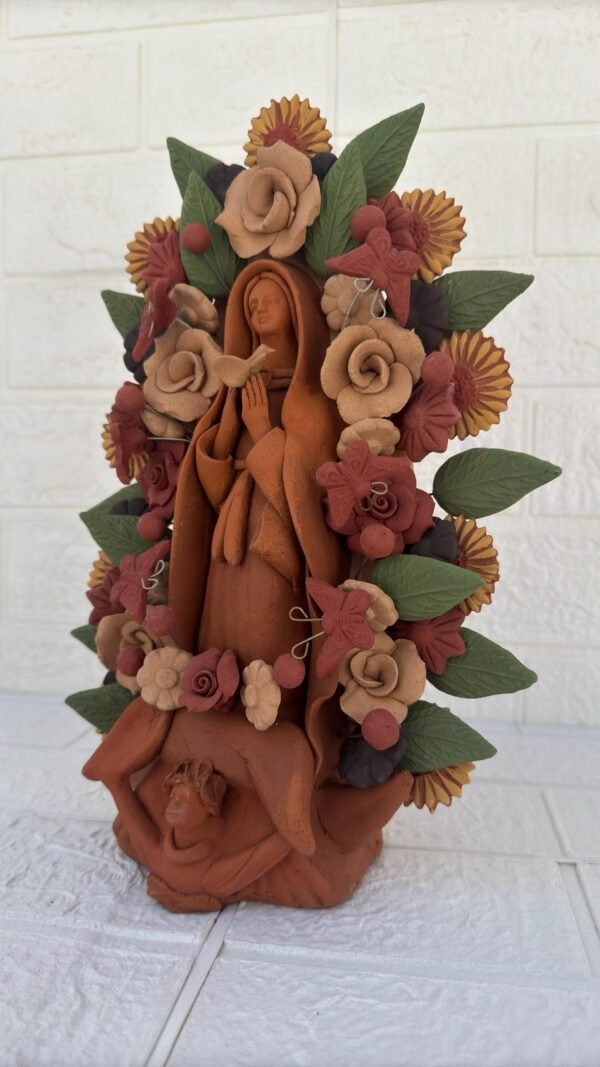 Virgin Mary Handmade Clay Piece, Virgen de Guadalupe  Mexican Decoration, Mary Virgin Sculpture, Metepec Estado de México Virgencita - Image 3