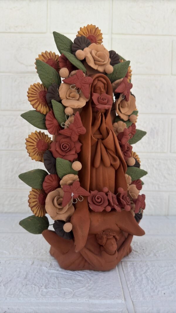 Virgin Mary Handmade Clay Piece, Virgen de Guadalupe  Mexican Decoration, Mary Virgin Sculpture, Metepec Estado de México Virgencita - Image 3