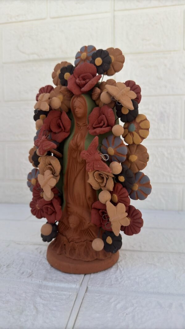 Virgin Mary Handmade Clay Piece, Virgen de Guadalupe  Mexican Decoration, Mary Virgin Sculpture, Metepec Estado de México Virgencita - Image 3