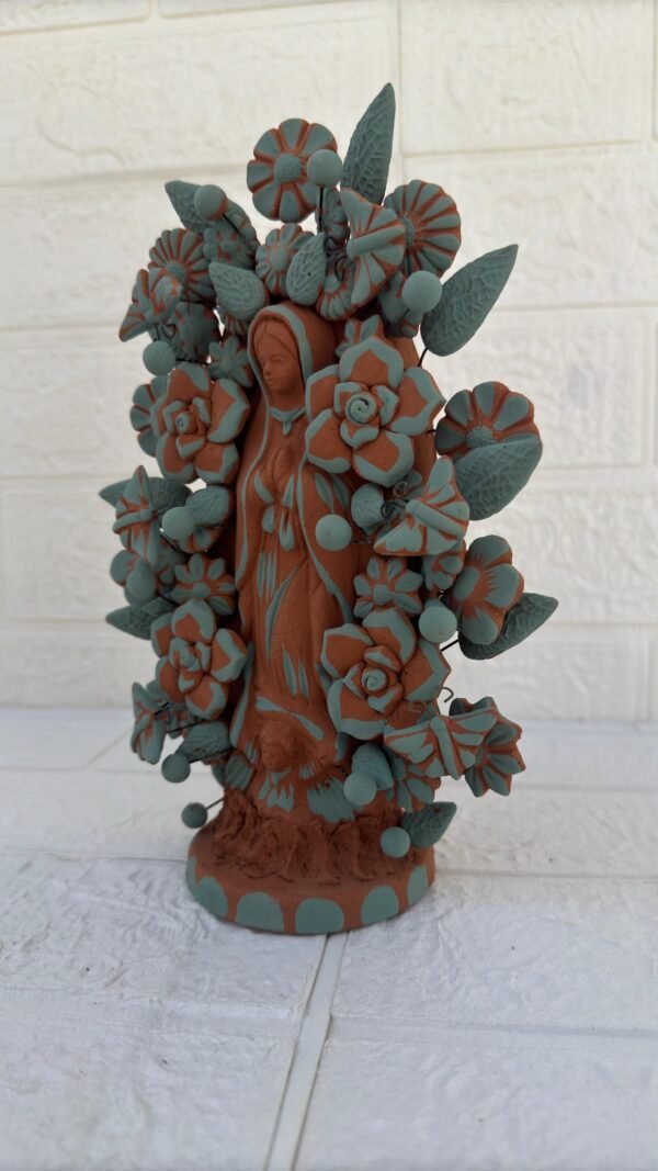 Virgin Mary Handmade Clay Piece, Virgen de Guadalupe  Mexican Decoration, Mary Virgin Sculpture, Metepec Estado de México Virgencita - Image 3