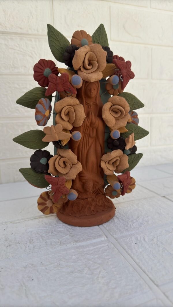 Virgin Mary Handmade Clay Piece, Virgen de Guadalupe  Mexican Decoration, Mary Virgin Sculpture, Metepec Estado de México Virgencita - Image 3