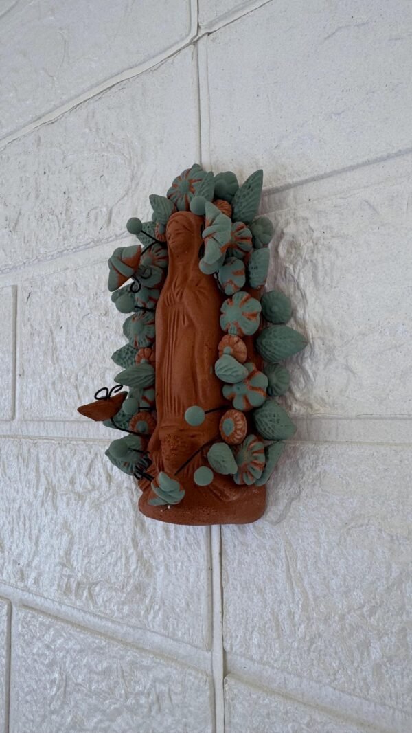 Virgin Mary clay pieces, Wall hanging  ornaments,  Mexican decoration, Mary Virgin sculpture, Technique “pigmento” natural colors. - Image 3