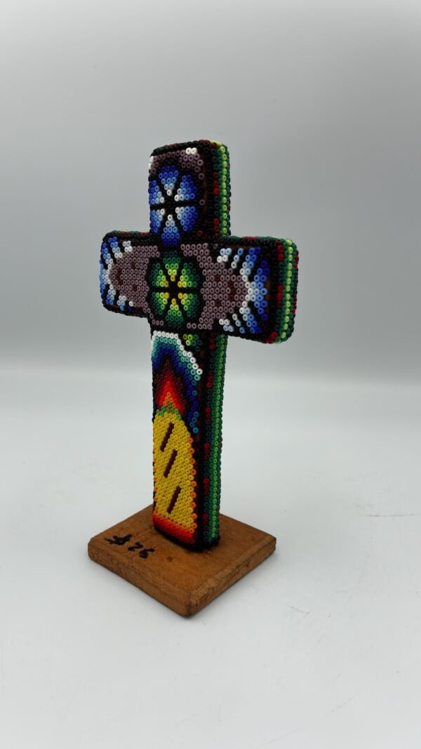 Handmade Huichol Beaded Cross from Nayarit, Mexico – Crucifix Colorful Mexican Folk Art Crucifix Made Wood And Resin And Beads - Image 3