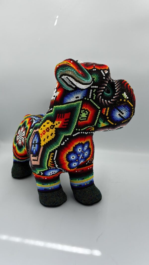Dog Schnauzer Statue Huichol Sculpture Of Mexican Folk Art, Pet Wixarika As A Mexican Decorative Figure, Made Of Resin And Beads - Image 3