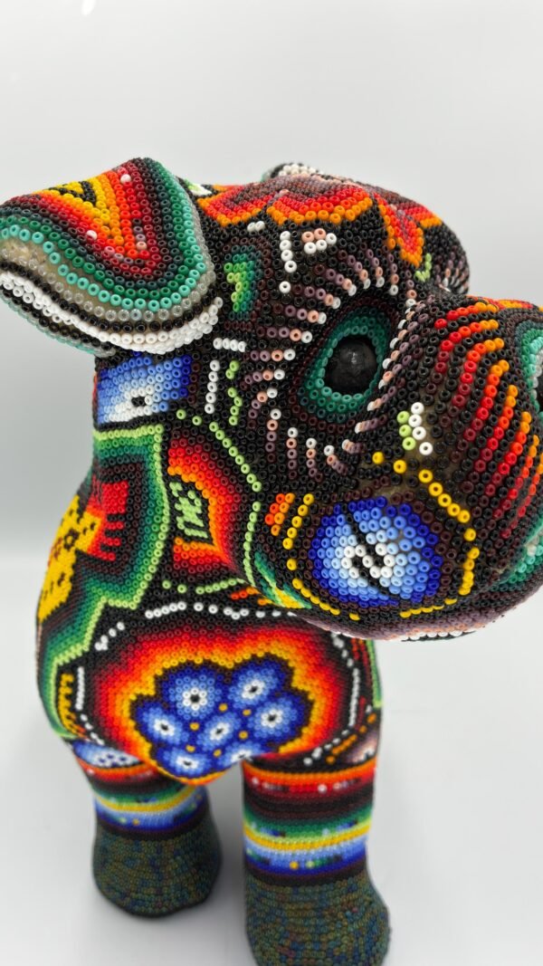 Dog Schnauzer Statue Huichol Sculpture Of Mexican Folk Art, Pet Wixarika As A Mexican Decorative Figure, Made Of Resin And Beads - Image 4