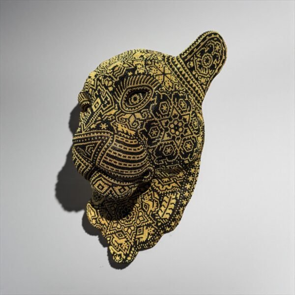 Jaguar Statue  Huichol Sculpture Of Mexican Folk Art, Panther Wixarika As A Mexican Decorative Figure , Made Of Resin, Beads We “Customize” - Image 3