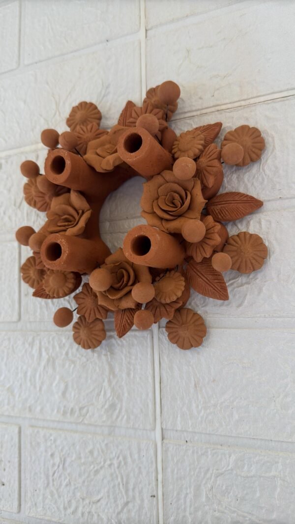Corona De Adviento (4) Clay Handmade Candle Holder Advent Wreath With Natural Colors– Artisan Clay Centerpiece for Christmas Celebrations - Image 3