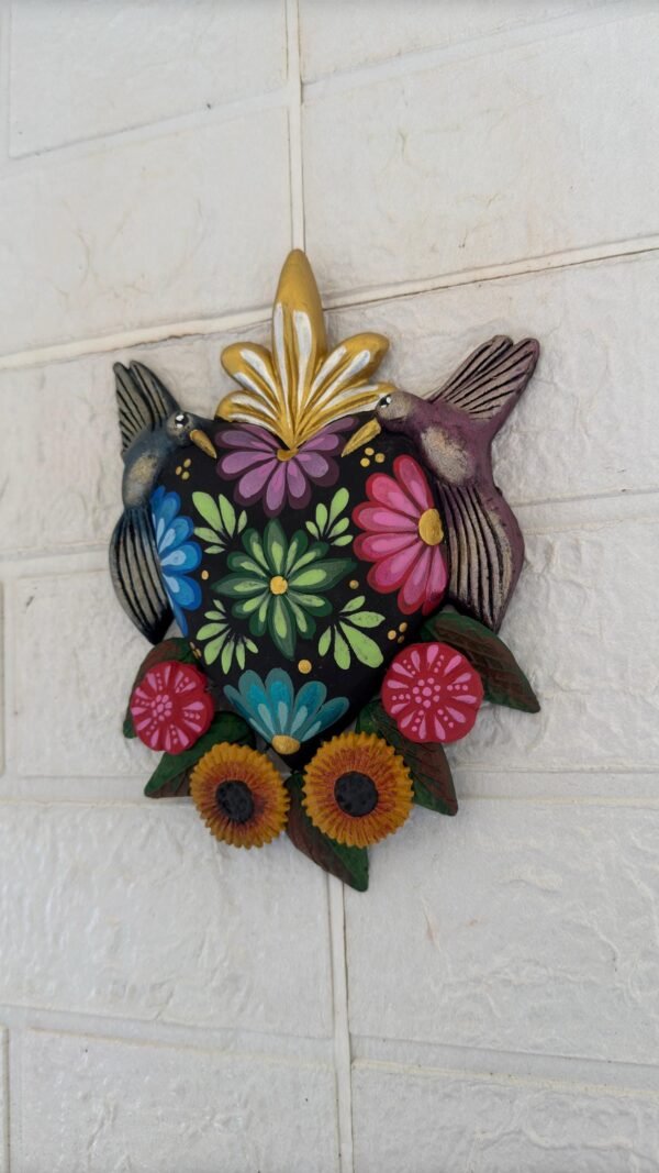 Corazon Sagrado Hummingbird Mexican Clay Decoration, MexicanHeart, Heart Wall Hanging, Decorative Heart, Rustic Heart Decor, Heart Statue - Image 3