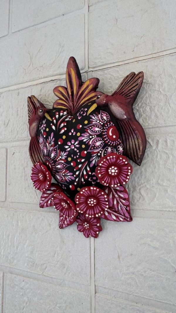 Corazon Sagrado Hummingbird Mexican Clay Decoration, MexicanHeart, Heart Wall Hanging, Decorative Heart, Rustic Heart Decor, Heart Statue - Image 3