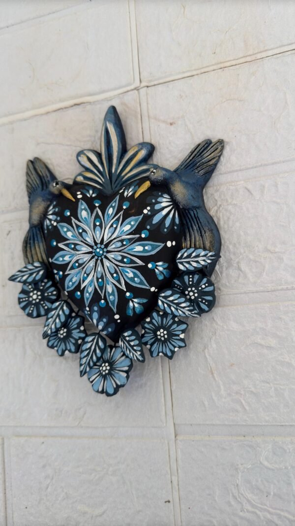 Corazon Sagrado Hummingbird Mexican Clay Decoration, MexicanHeart, Heart Wall Hanging, Decorative Heart, Rustic Heart Decor, Heart Statue - Image 3