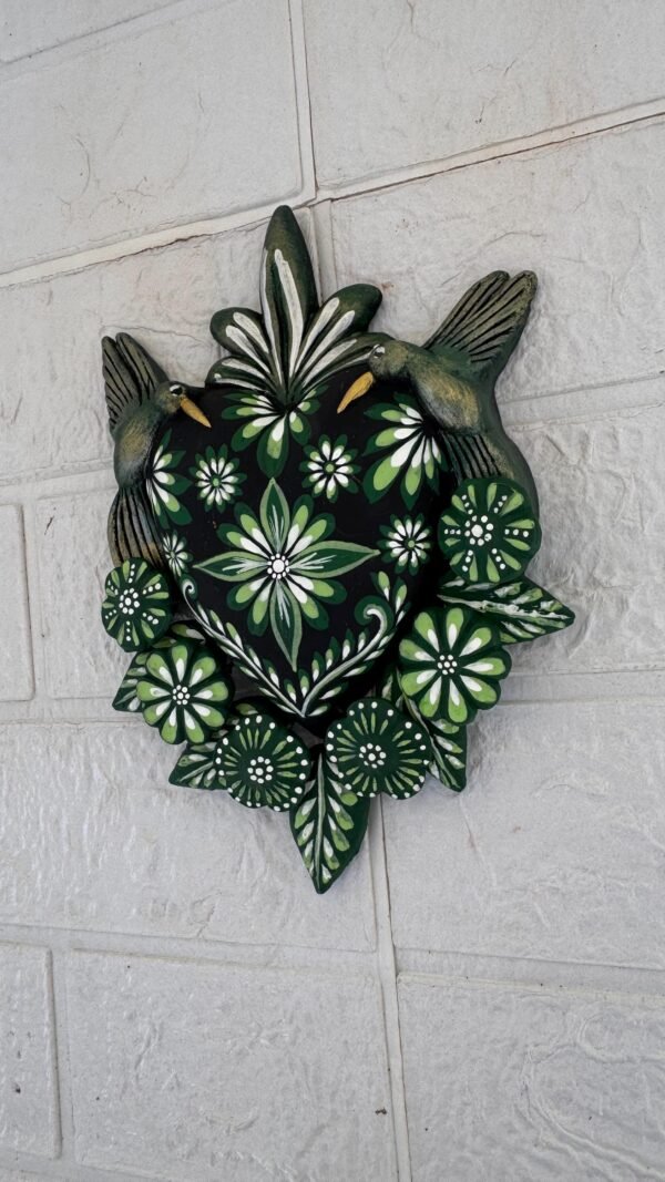 Corazon Sagrado Hummingbird Mexican Clay Decoration, MexicanHeart, Heart Wall Hanging, Decorative Heart, Rustic Heart Decor, Heart Statue - Image 3