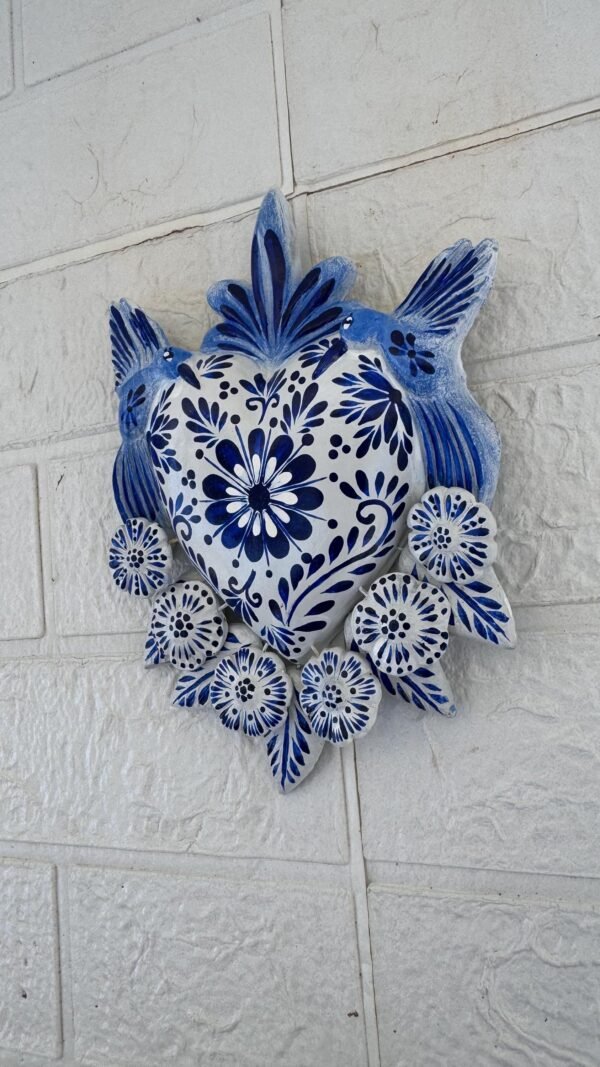 Corazon Sagrado Hummingbird Mexican Clay Decoration, MexicanHeart, Heart Wall Hanging, Decorative Heart, Rustic Heart Decor, Heart Statue - Image 3