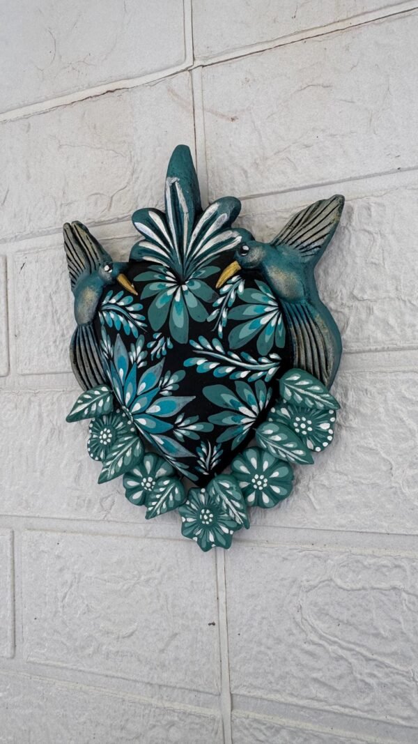 Corazon Sagrado Hummingbird Mexican Clay Decoration, MexicanHeart, Heart Wall Hanging, Decorative Heart, Rustic Heart Decor, Heart Statue - Image 3