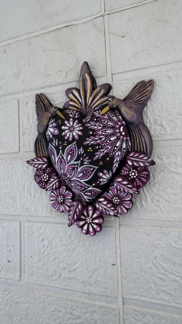 Corazon Sagrado Hummingbird Mexican Clay Decoration, MexicanHeart, Heart Wall Hanging, Decorative Heart, Rustic Heart Decor, Heart Statue - Image 3