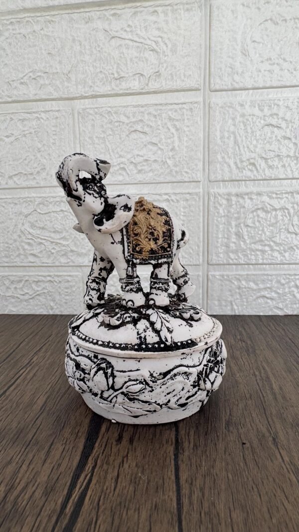 Handmade Resin Elephant Jewelry Box, Decorative Trinket Holder with Lid, Intricate Floral Carvings, Elegant Resin Elephant Figurine for Home - Image 3
