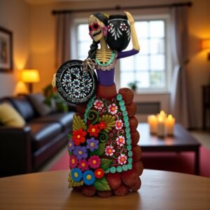 Catrina Skull Frida Kahlo Doll, Michoacan Mexico Made by Artisans Day Of The Dead, Human Skeleton, Mexican Decorations, Sugar Skull 13” Tall