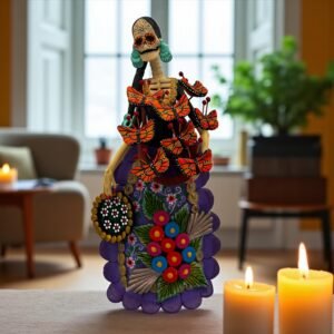 Catrina Skull Frida Kahlo Doll, Michoacan Mexico Made by Artisans Day Of The Dead, Human Skeleton, Mexican Decorations, Sugar Skull 13” Tall