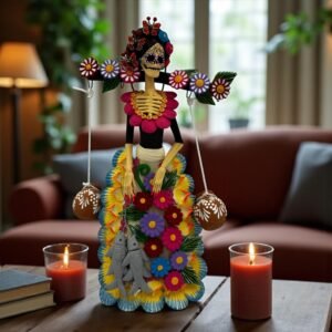 Catrina Skull Frida Kahlo Doll, Michoacan Mexico Made by Artisans Day Of The Dead, Human Skeleton, Mexican Decorations, Sugar Skull 13” Tall