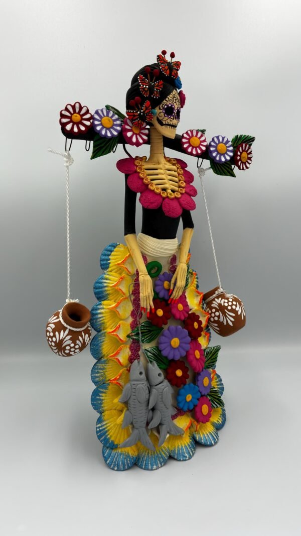 Catrina Skull Frida Kahlo Doll, Michoacan Mexico Made by Artisans Day Of The Dead, Human Skeleton, Mexican Decorations, Sugar Skull 13” Tall - Image 2