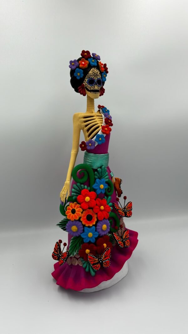 Catrina Skull Frida Kahlo Doll, Michoacan Mexico Made by Artisans Day Of The Dead, Human Skeleton, Mexican Decorations, Sugar Skull 13” Tall - Image 2